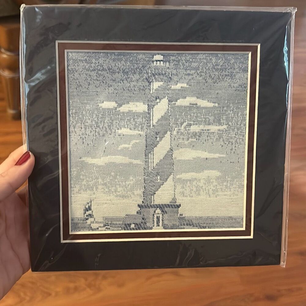 New Expression in art lighthouse tapestry art needlepoint small framed artwork b